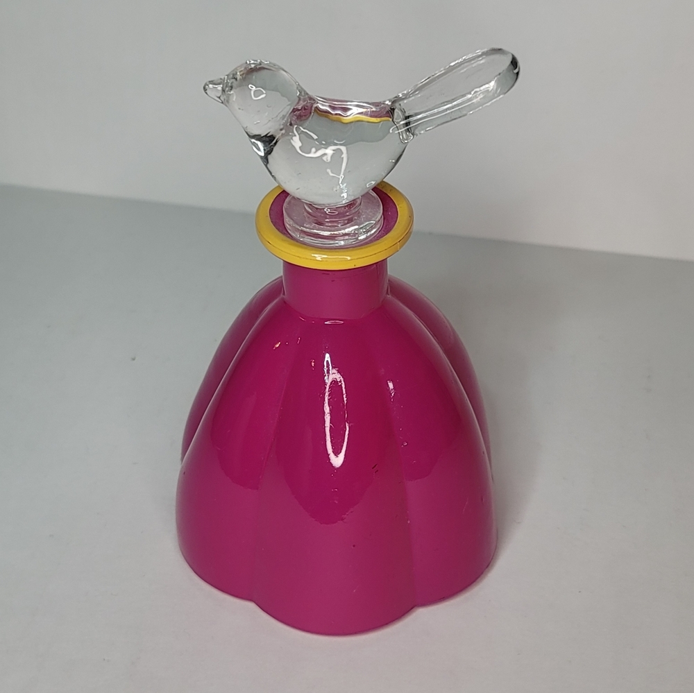 Pink, Glass Perfume Bottle with Glass Bird Stopper